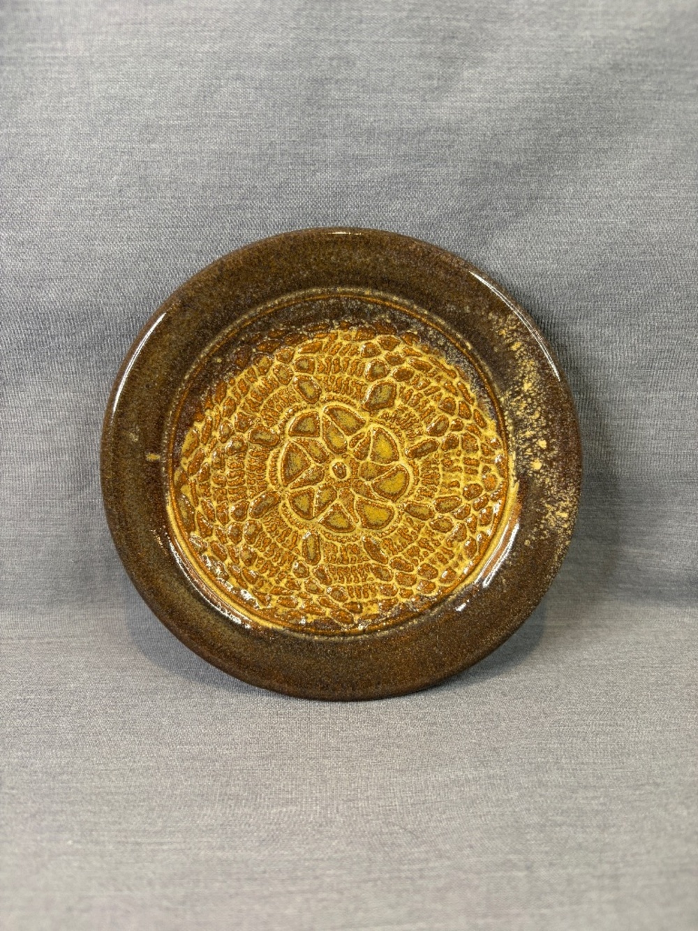 Garlic Grater Trinket Dish Small Plate Mandala Pattern Signed Art Pottery